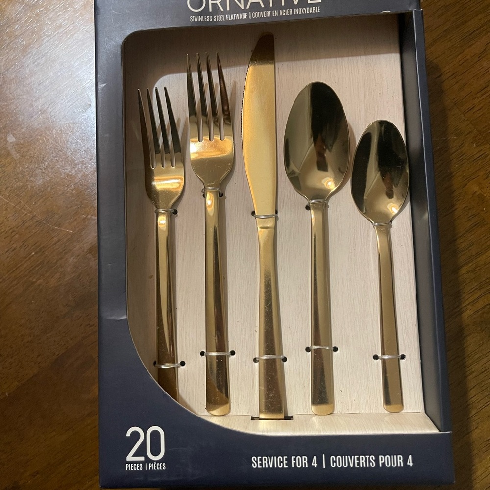 Ornate Gold Stainless Steel Flatware Set - Service for 4
